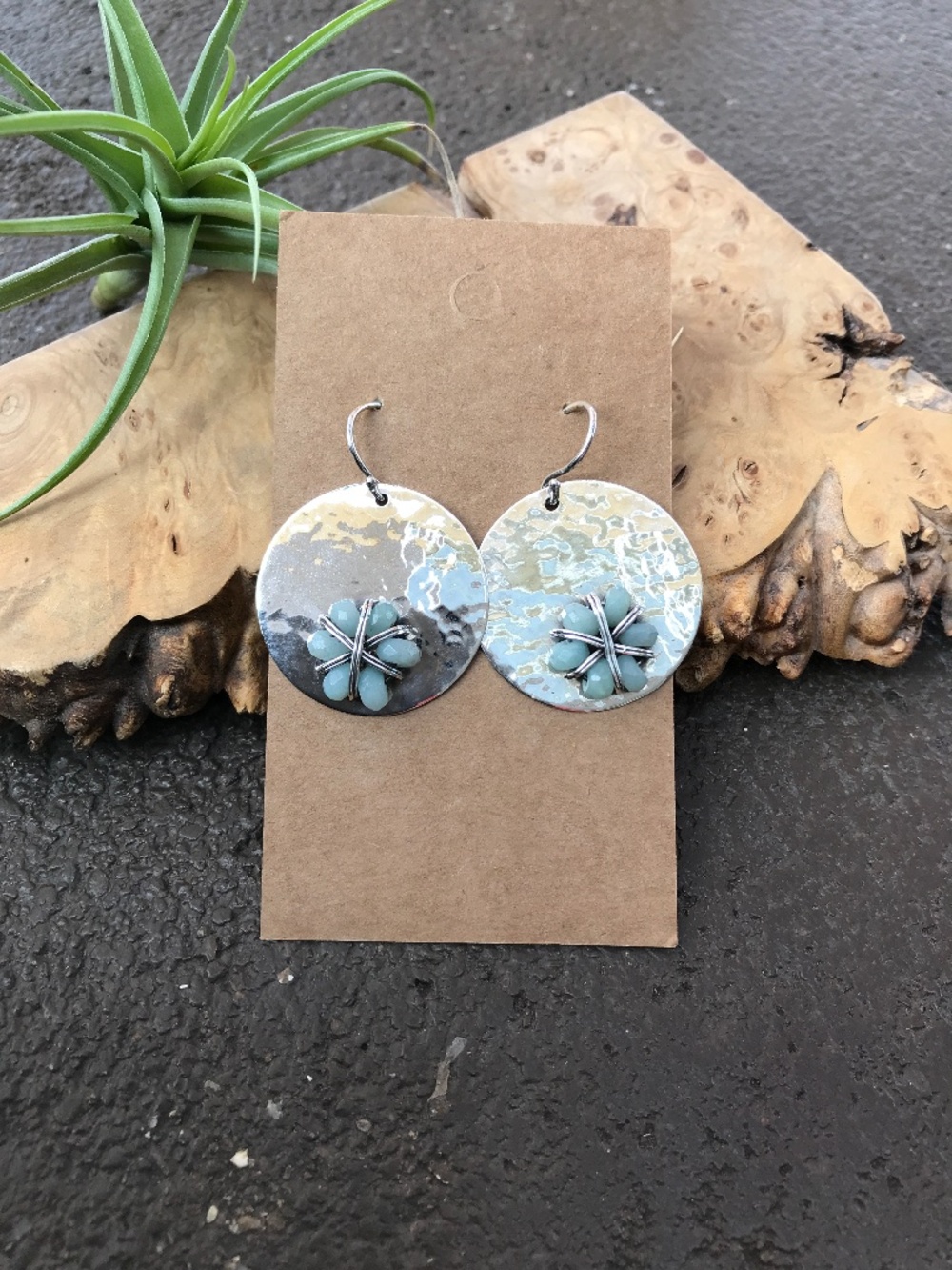 Handcrafted Silpada Design Sterling Silver Quartzite Blue Flower Disk Earrings